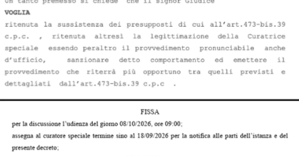 bimba allontanata dalla madre curatrice avv salzer non risponde al gdi ma invoca sanzioni millantando riconoscibilit224 della minore