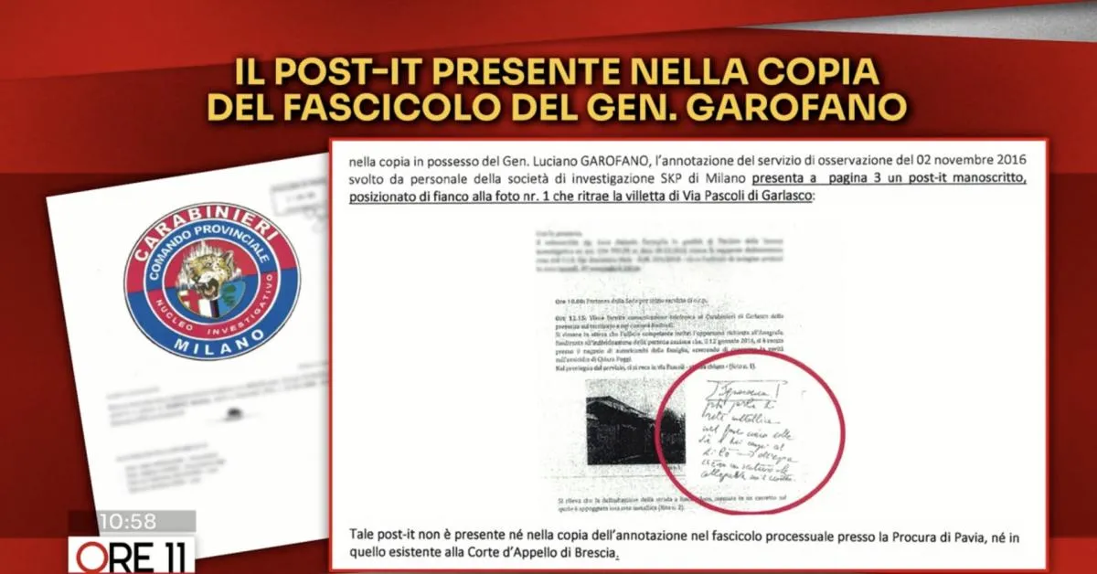 garlasco nel fascicolo del ris garofano post it scritto a mano dal generale ipotesi corruzione da parte di sempio da Ilgiornaleditalia.it garlasco nel fascicolo del ris garofano post it scritto a mano dal generale ipotesi corruzione da parte di sempio