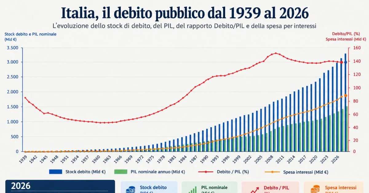 debito pubblico italiano al record storico di 8364 3200 miliardi il 138 del pil interessi 2026 stimati ad 8364 88 mld